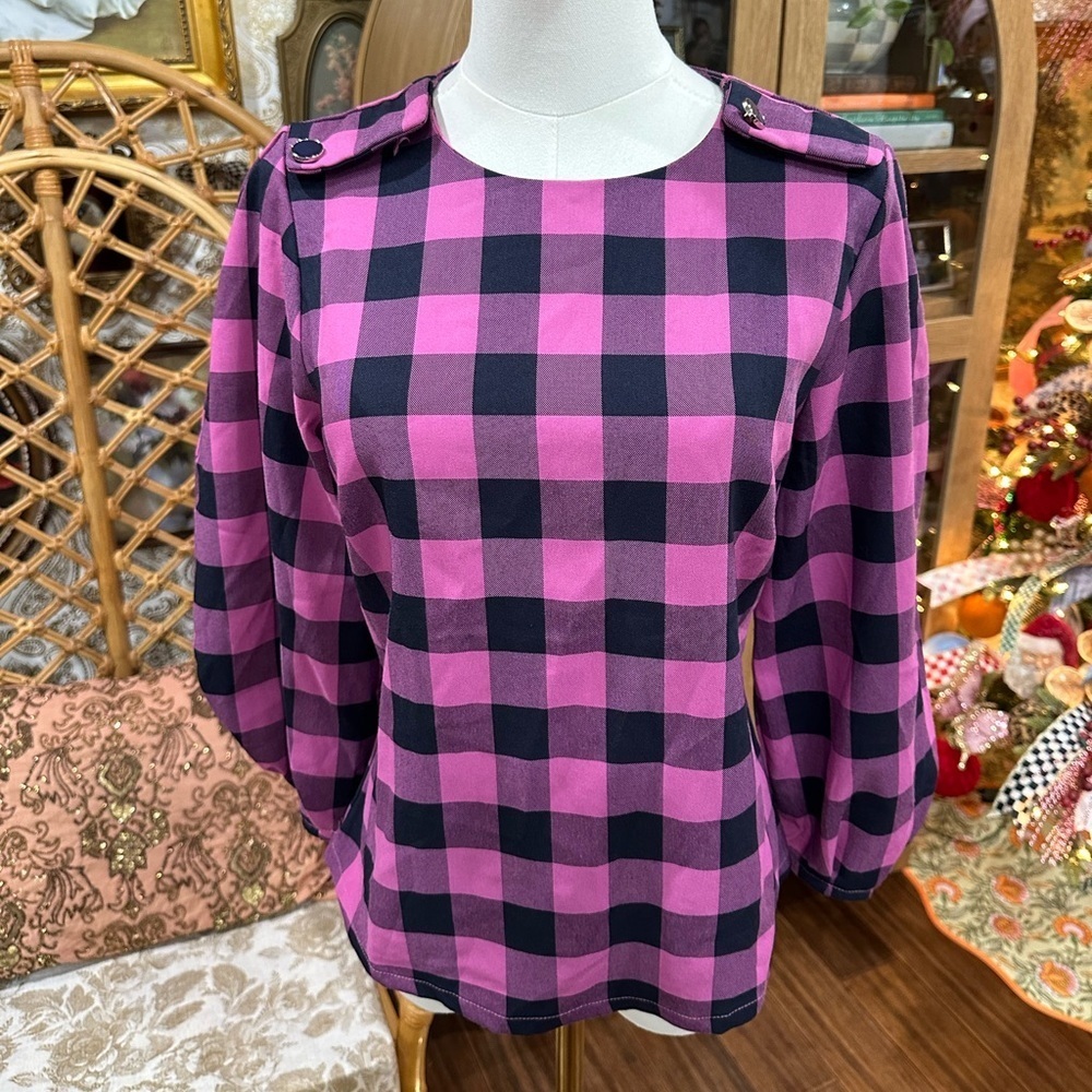 Do + Be pink and Navy Plaid Women's Blouse size small - Picture 1 of 8